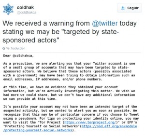 Twitter comunicó que algunas cuentas fueron afectadas por Hackeo de parte de "actores apoyados por un Estado" 
